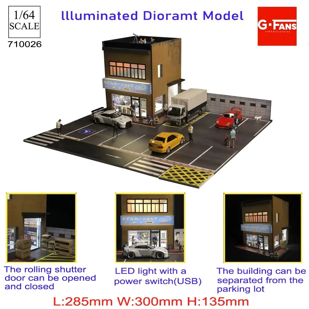 1:64 Car Garage Diorama – Mini Parking Lot Display Scene