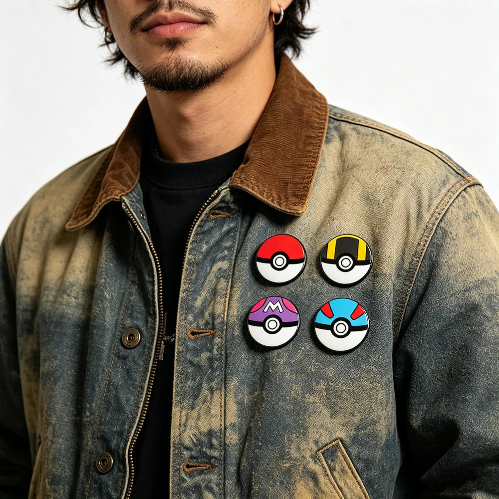 4pcs Poké Ball Enamel Pin Set Classic, Master, Ultra & Great Ball Brooch Badges for Fans, Cosplay & Daily Decoration