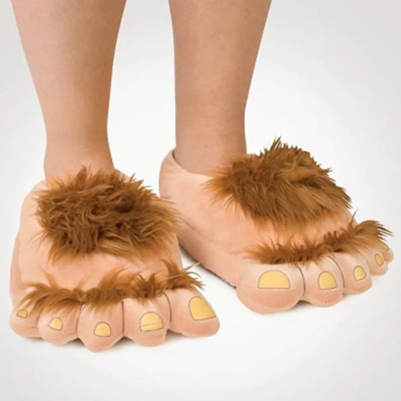 Newly Furry Warm Slippers Big Hairy Unisex Savage Hobbit Feet Plush Home Slippers Halloween Shoes