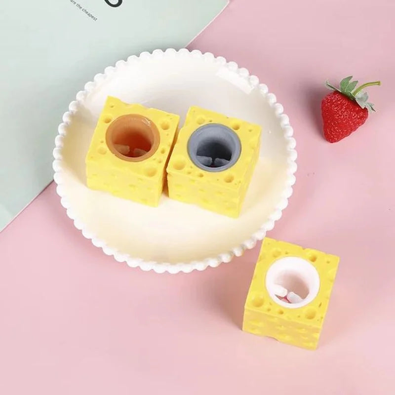 Pop Up Funny Mouse And Cheese Block Squeeze Anti Stress Toy Hide And Seek Figures Stress Relief Fidget Toys For Kids Adult