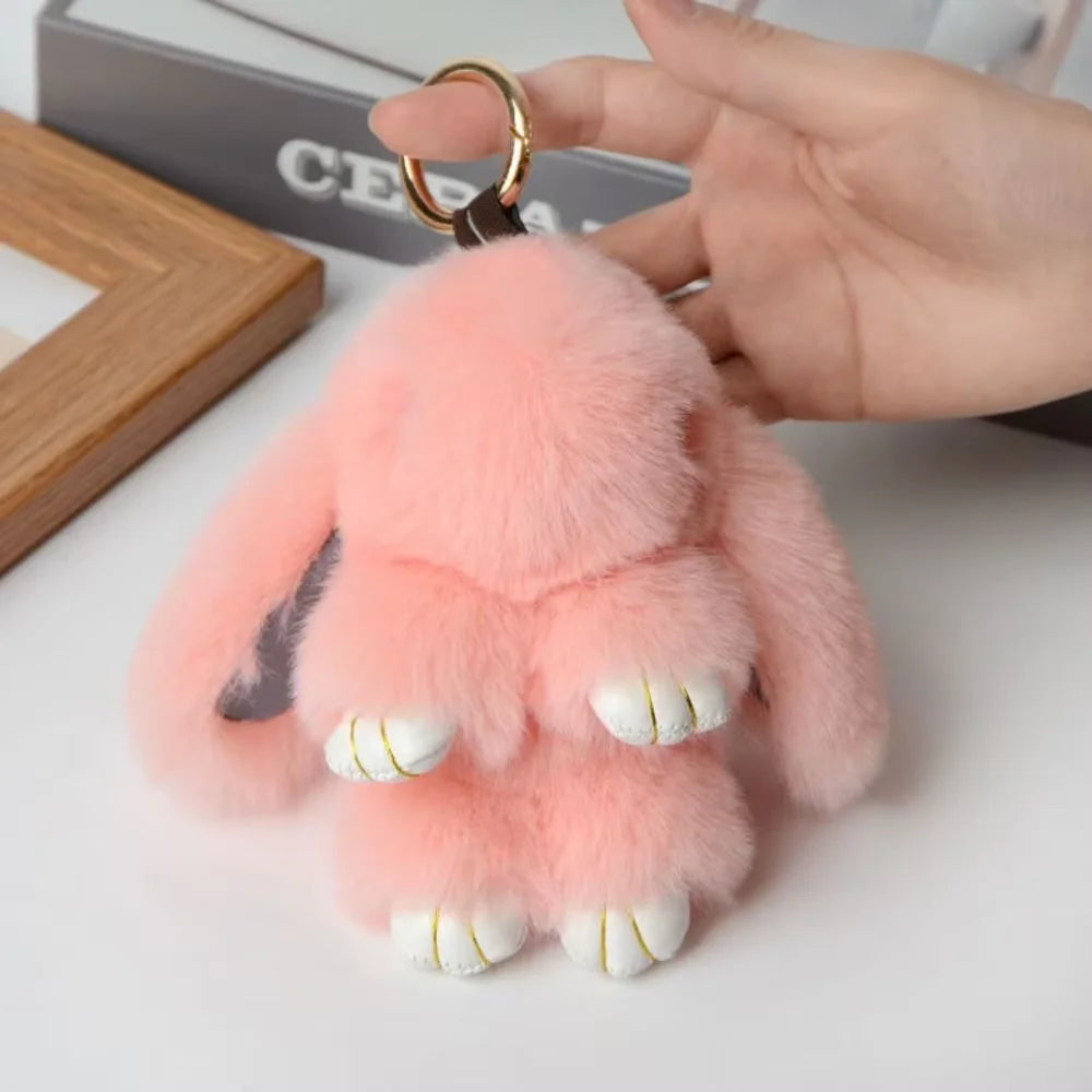 Fluffy Bunny Keychain - Plush Play Dead Rabbit Doll with Bow, Cute Animal Keychain Toy for Kids Girls, Soft Furry Gift