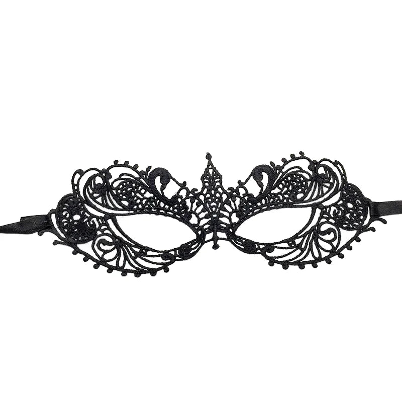 Black Lace Masquerade Eye Mask Hollow Out Venetian Mask Adjustable Ribbon Tie Halloween Carnival Party Cosplay Costume Accessory