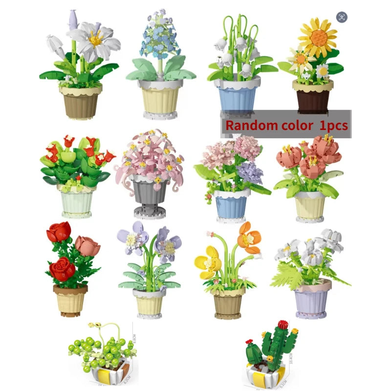 Flower Building Blocks Potted Plant Set for Home Decor