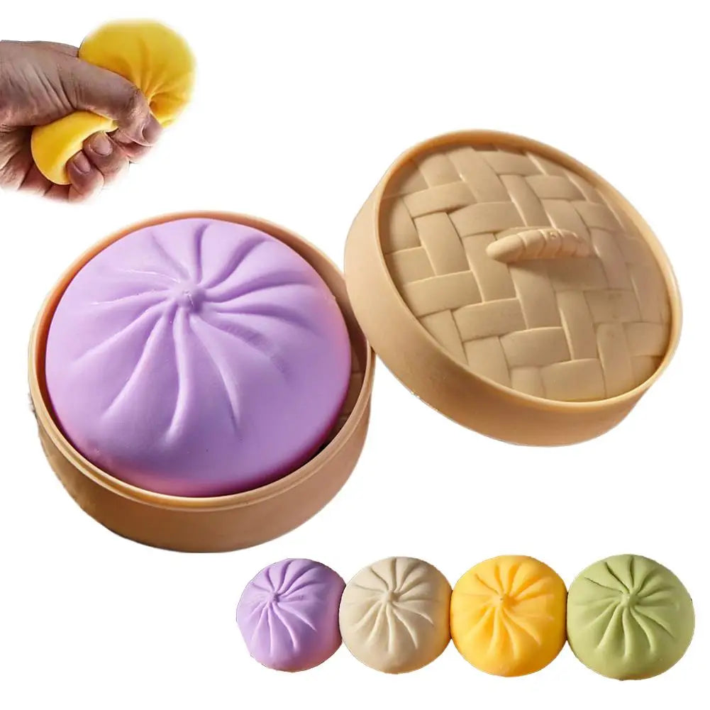 Dumpling Squishy Toy – Bao Bun Squeeze Fidget with Steamer
