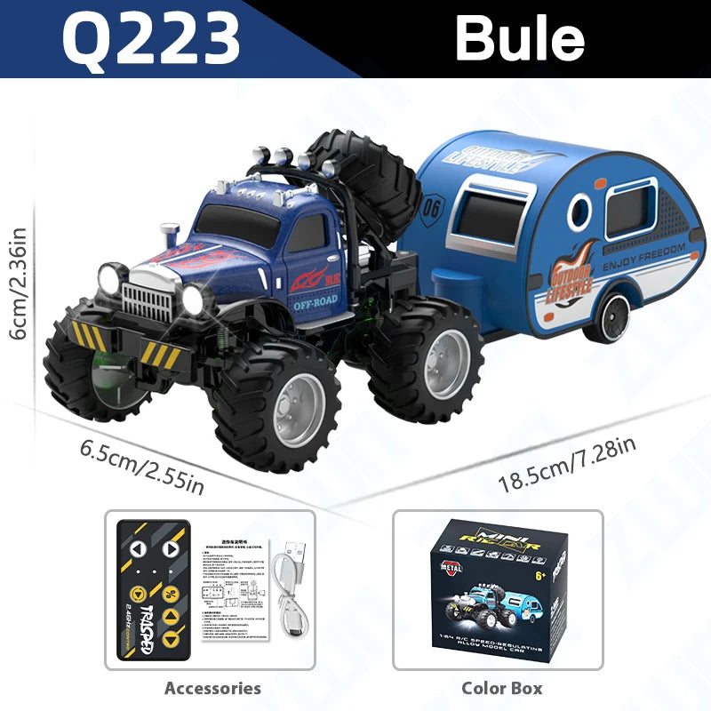 Mini RC Truck 1:64 with Trailer All-Terrain Remote Control