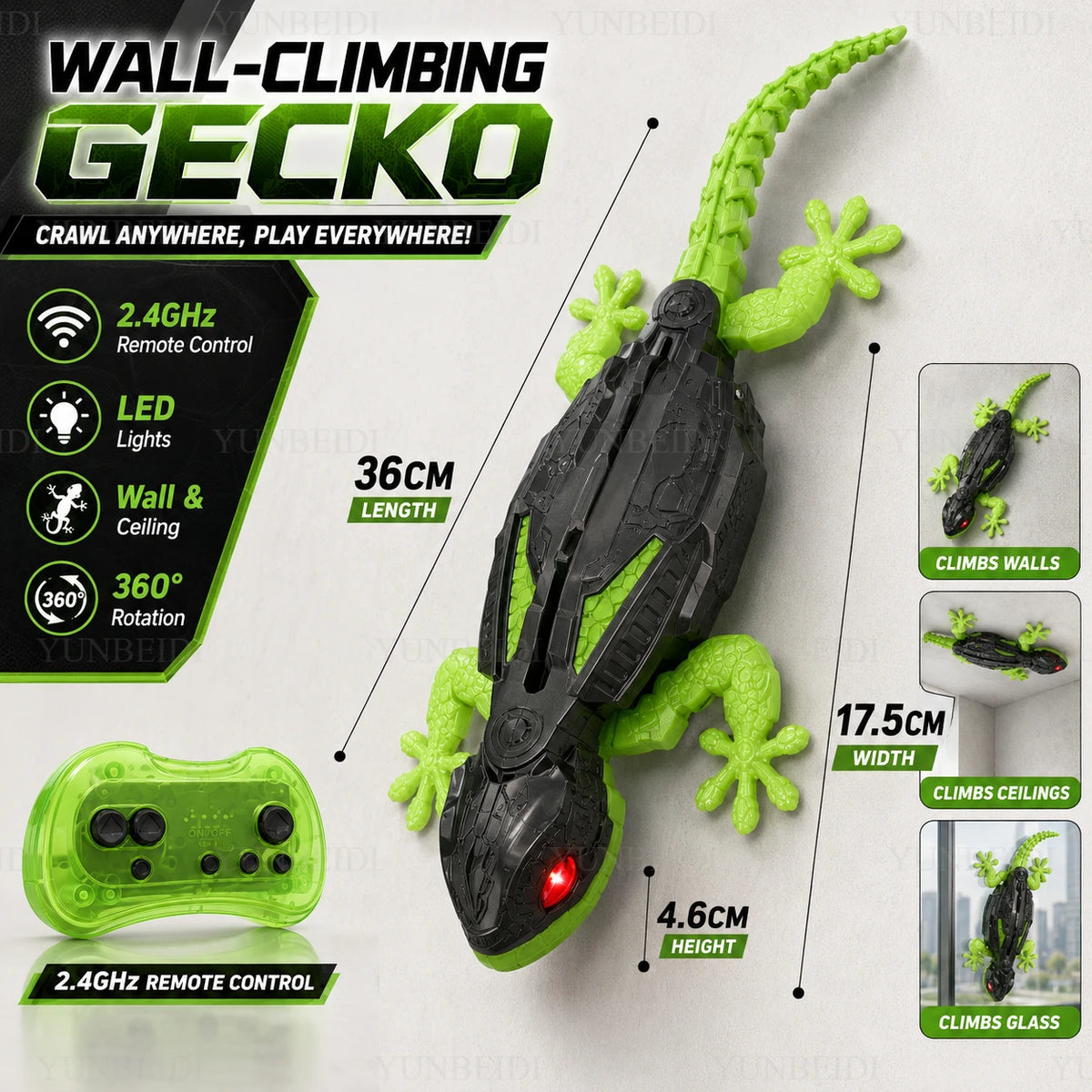 RC Wall-climbing Gecko Lizard Cockroach Red-eye Lights Electric Remote Control 2.4GHz Animal Car Children's Halloween Toy Gifts