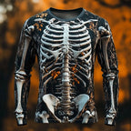 2025 Halloween Skeleton Print Long Sleeve T-Shirt for Men Gothic Trendy Streetwear Casual Tops Halloween Party Tees Fall Winter
