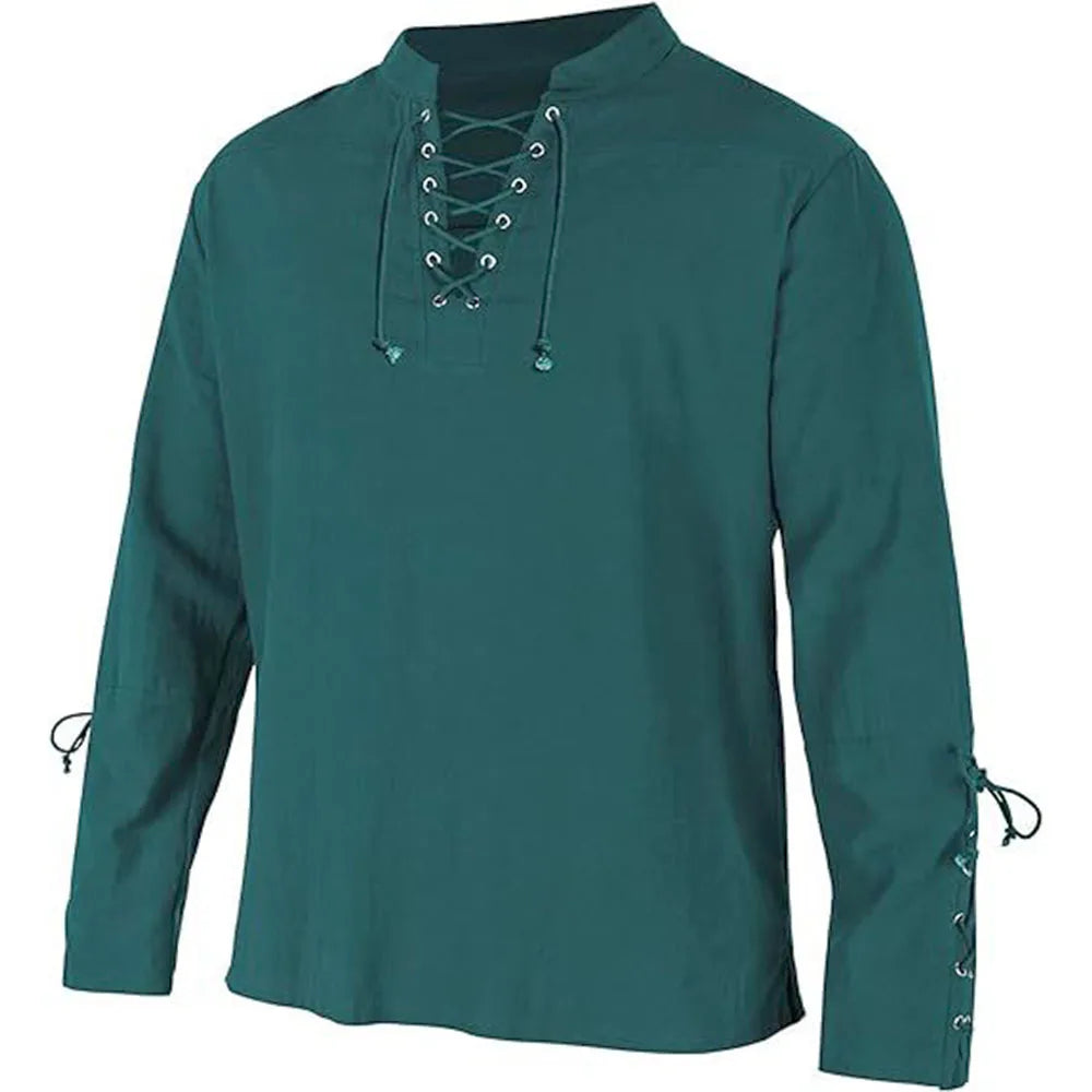 Men's Long Sleeve Shirts Lace Up V-neck Cuff Medieval Pirate Dress Up Streetwear Halloween Gothic Punk Style Men's Clothing