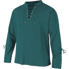Men's Long Sleeve Shirts Lace Up V-neck Cuff Medieval Pirate Dress Up Streetwear Halloween Gothic Punk Style Men's Clothing