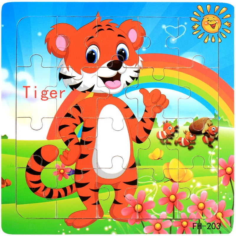 Wooden 3D Puzzle – Cartoon Animal Jigsaw Toy for Kids