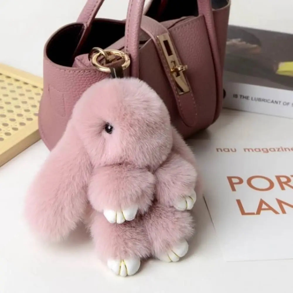 Fluffy Bunny Keychain - Plush Play Dead Rabbit Doll with Bow, Cute Animal Keychain Toy for Kids Girls, Soft Furry Gift