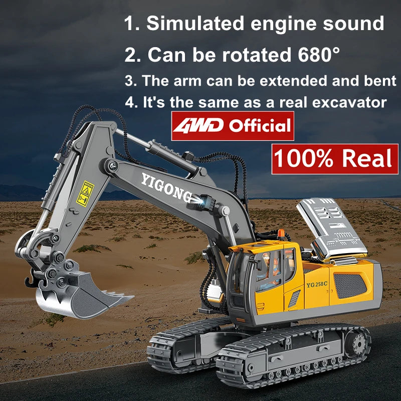 RC Excavator 4WD Construction Vehicle with Lights & Sound