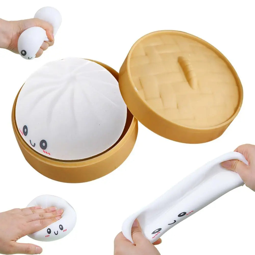 Dumpling Squishy Toy – Bao Bun Squeeze Fidget with Steamer