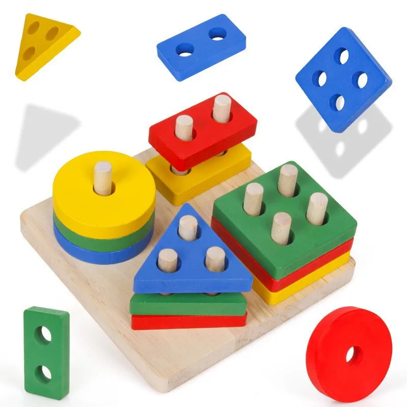 Wooden Shape Sorting Toy – Montessori Color Matching Puzzle