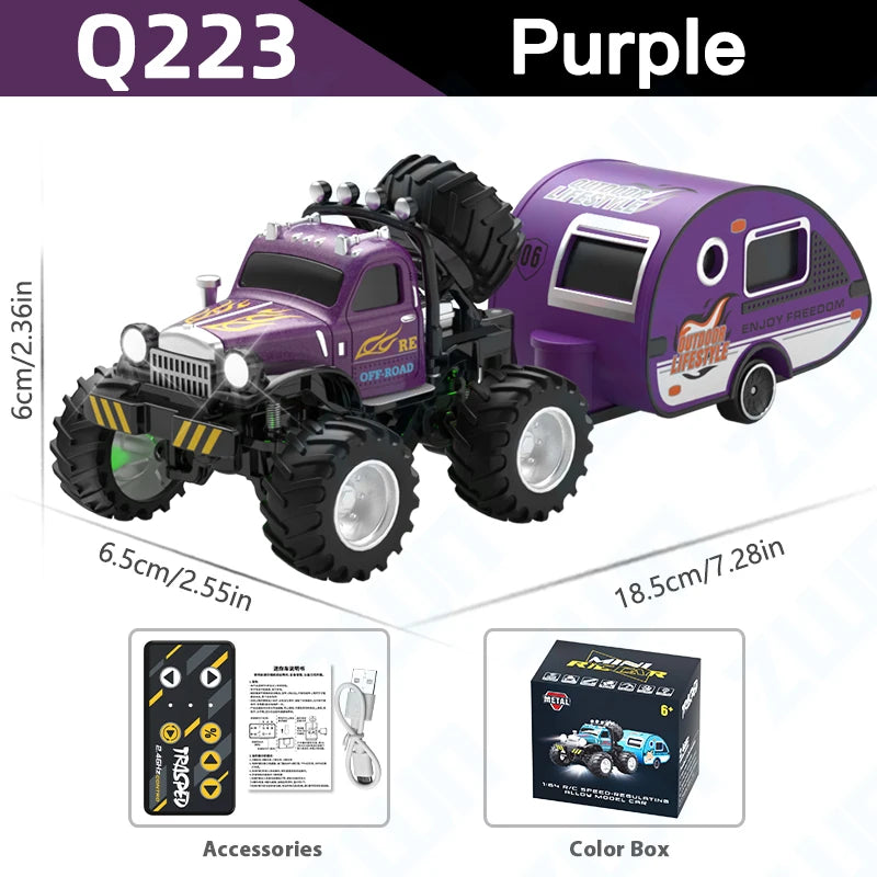 Mini RC Truck 1:64 with Trailer All-Terrain Remote Control