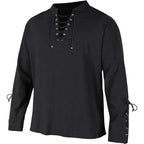 Men's Long Sleeve Shirts Lace Up V-neck Cuff Medieval Pirate Dress Up Streetwear Halloween Gothic Punk Style Men's Clothing