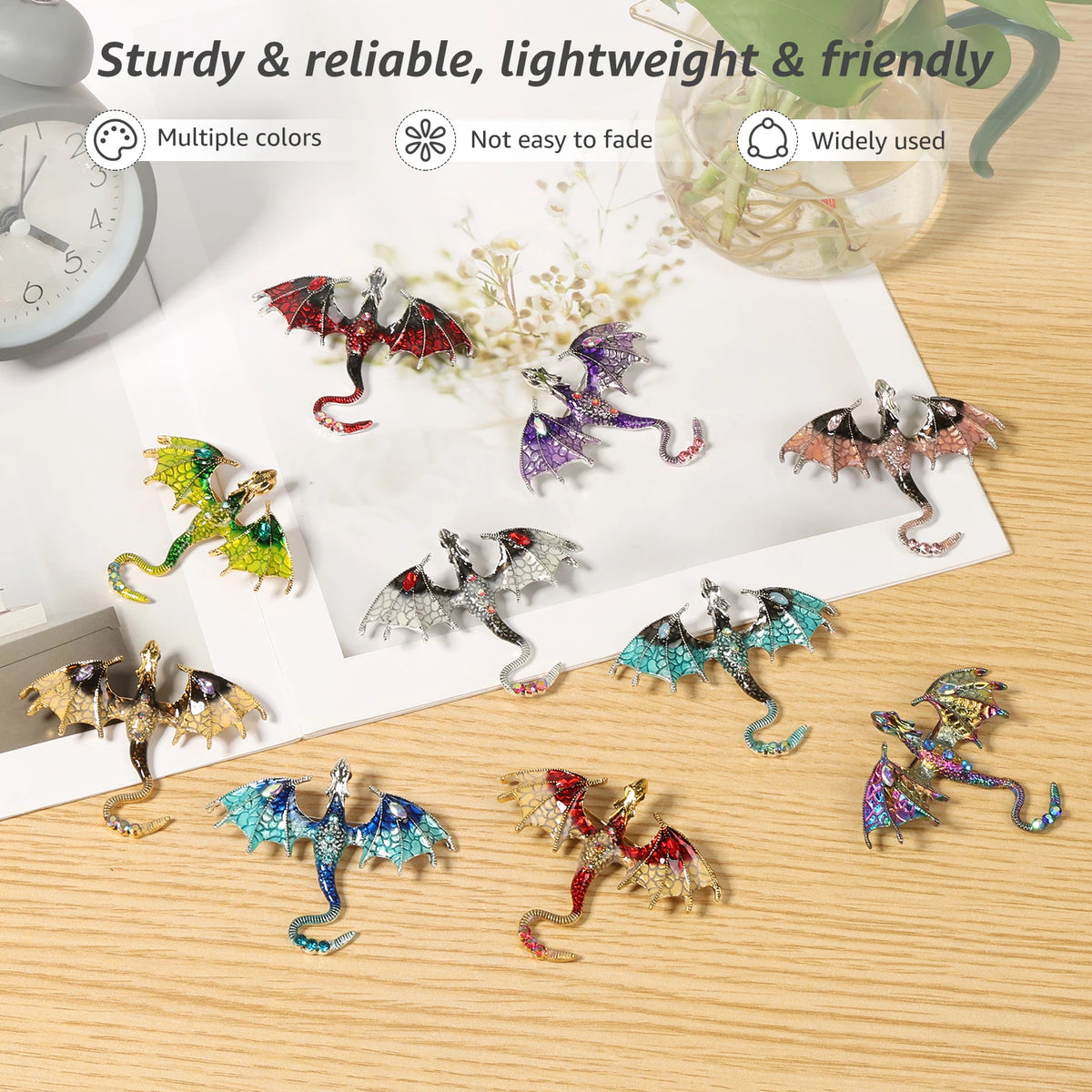 10Pcs Fashion Alloy Enamel Flying Dragon Shaped Brooch Pin Vintage Spread Wing Dragon Style Pendant Set for Necklace and Jewelry