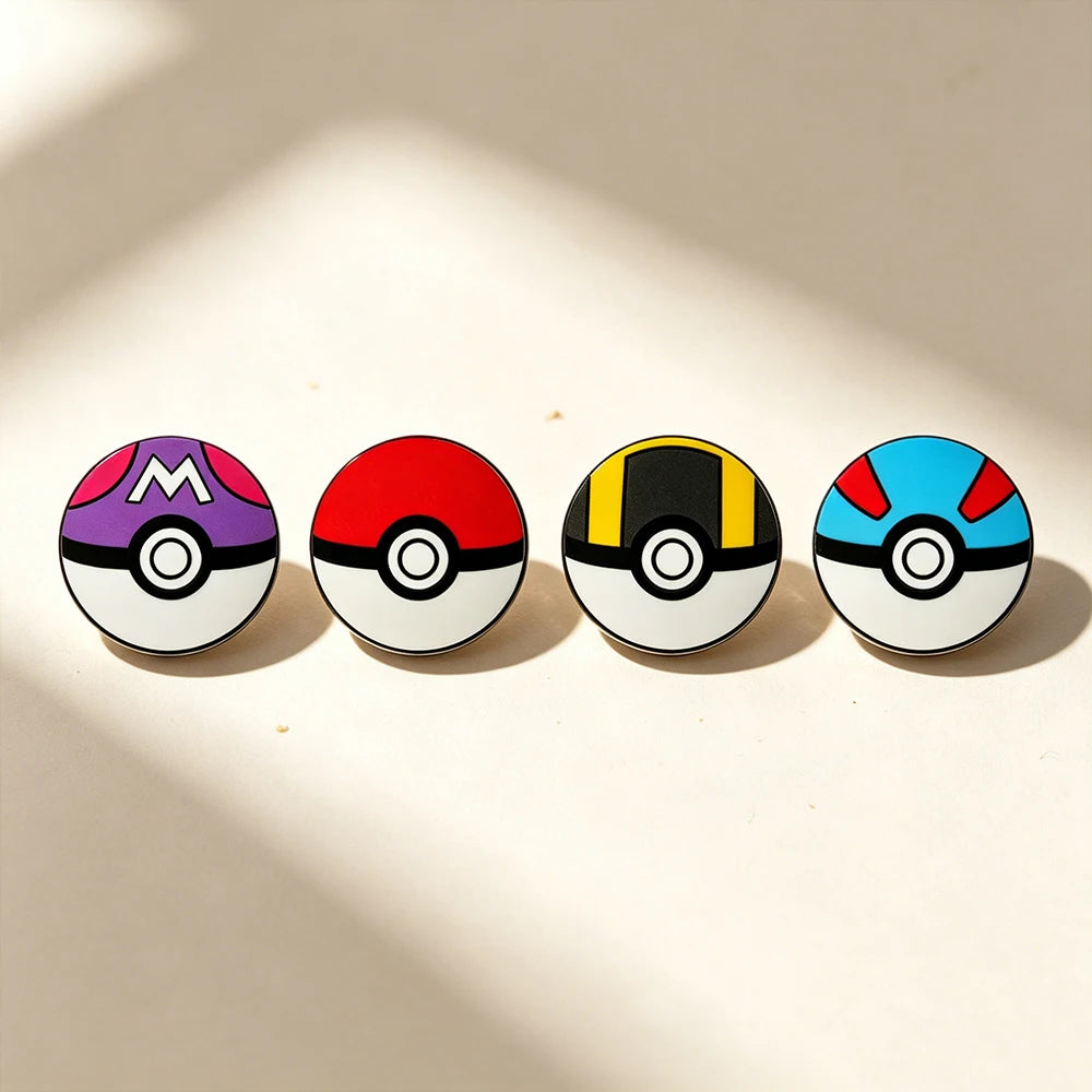 4pcs Poké Ball Enamel Pin Set Classic, Master, Ultra & Great Ball Brooch Badges for Fans, Cosplay & Daily Decoration