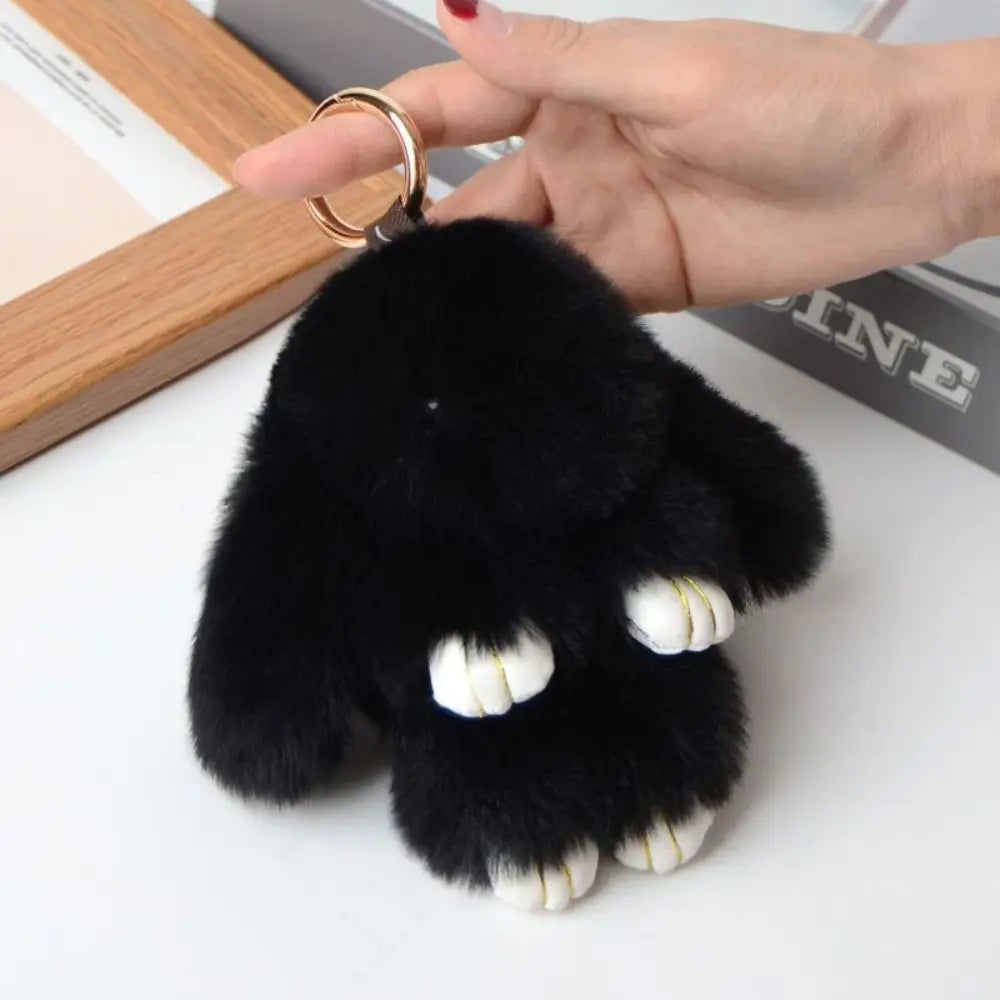 Fluffy Bunny Keychain - Plush Play Dead Rabbit Doll with Bow, Cute Animal Keychain Toy for Kids Girls, Soft Furry Gift