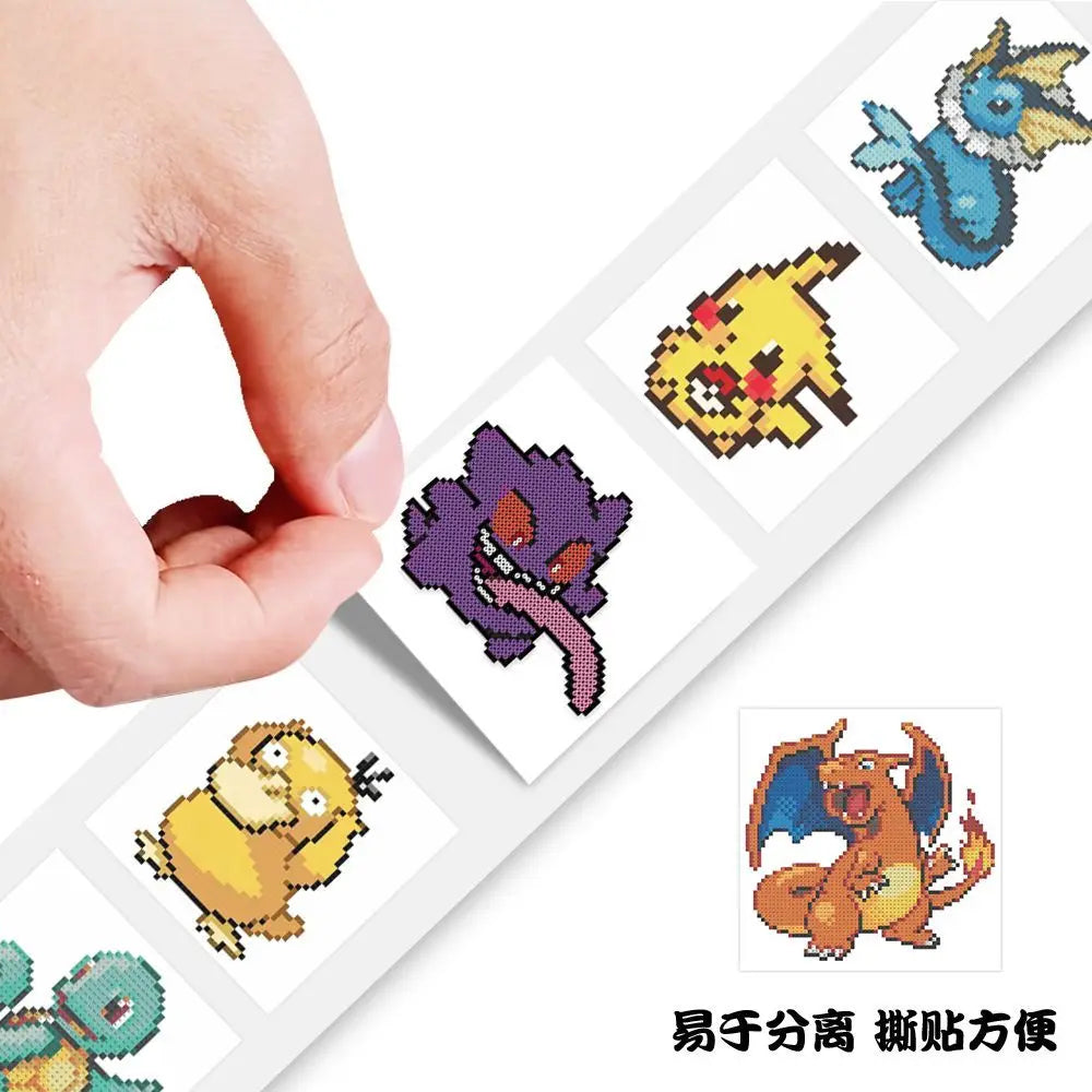 500pcs/Roll Cute Pixel Pokemon Pikachu Cartoon Anime Sealing Stickers DIY Laptop Decals Decoration Stiker Reward Gift Toys