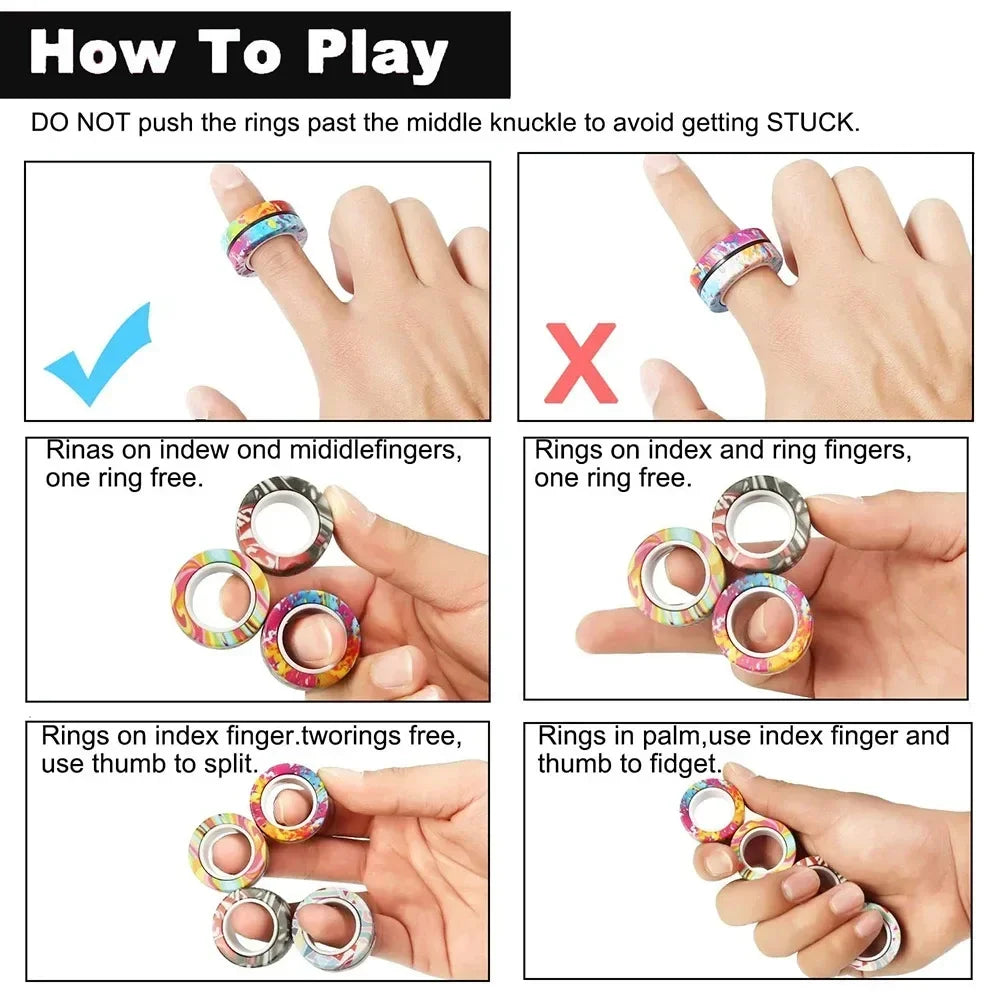 Magnetic Fidget Rings – 3PCS Rotating Sensory Spinner Toy