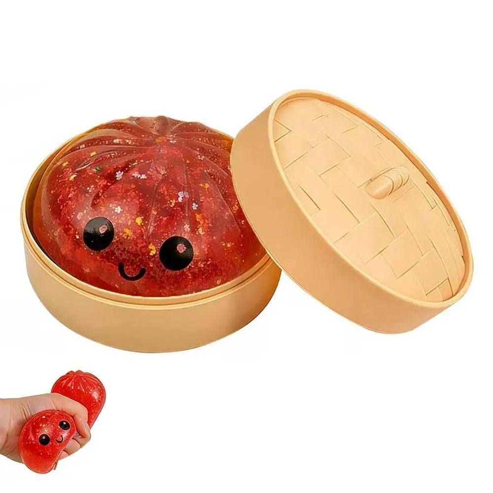 Dumpling Squishy Toy – Bao Bun Squeeze Fidget with Steamer
