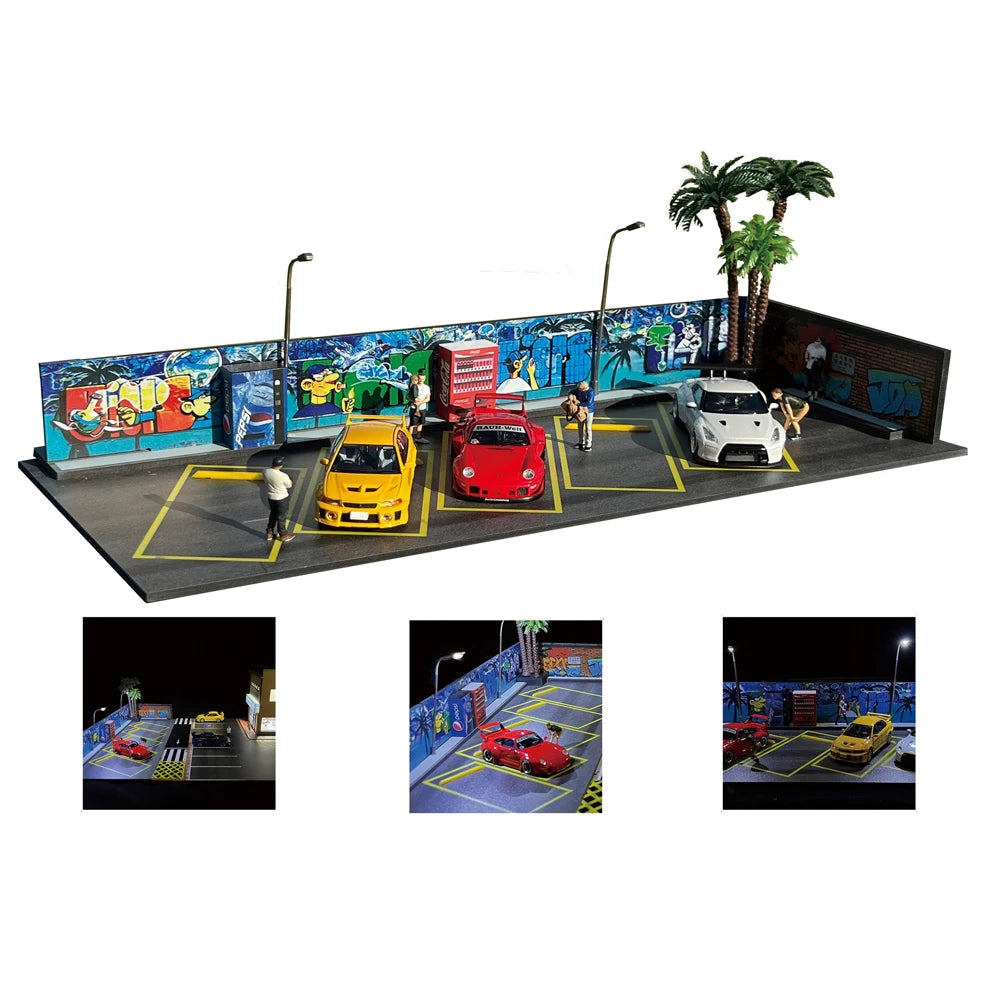 1:64 Car Garage Diorama – Mini Parking Lot Display Scene