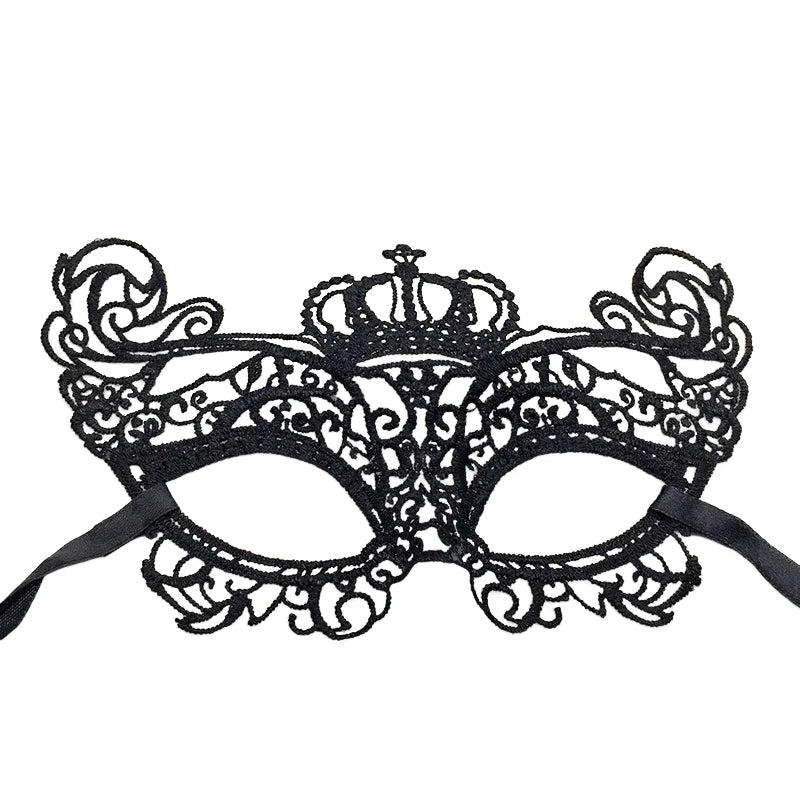 Black Lace Masquerade Eye Mask Hollow Out Venetian Mask Adjustable Ribbon Tie Halloween Carnival Party Cosplay Costume Accessory