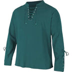 Men's Long Sleeve Shirts Lace Up V-neck Cuff Medieval Pirate Dress Up Streetwear Halloween Gothic Punk Style Men's Clothing