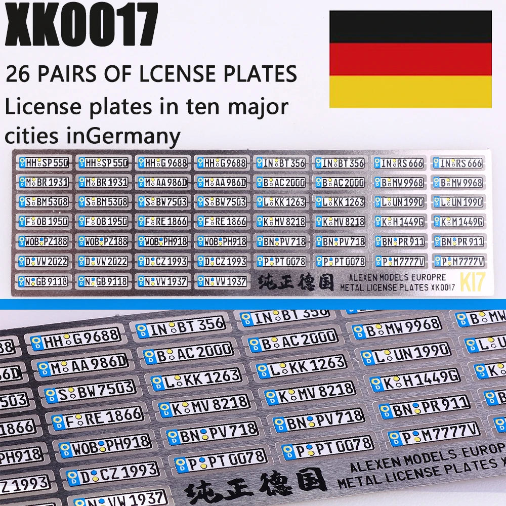 1:64 Alloy Car Model Alexen XK0001-XK0023 Metal License Plate Number Plate 1/64 Model Accessories Making Tools Hobbyist DIY