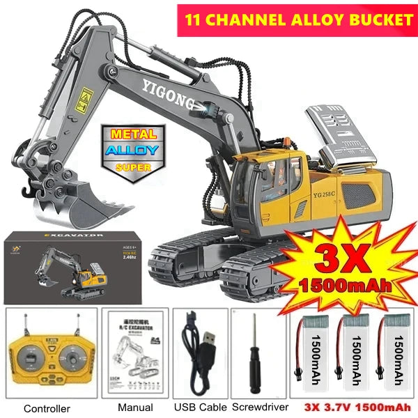 RC Excavator 4WD Construction Vehicle with Lights & Sound