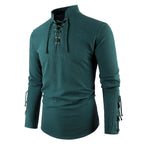 Men's Medieval Pirate Dress Stylish Streetwear Halloween Gothic Style V-neck Tops Solid Color Cotton Linen Breathable T-shirt