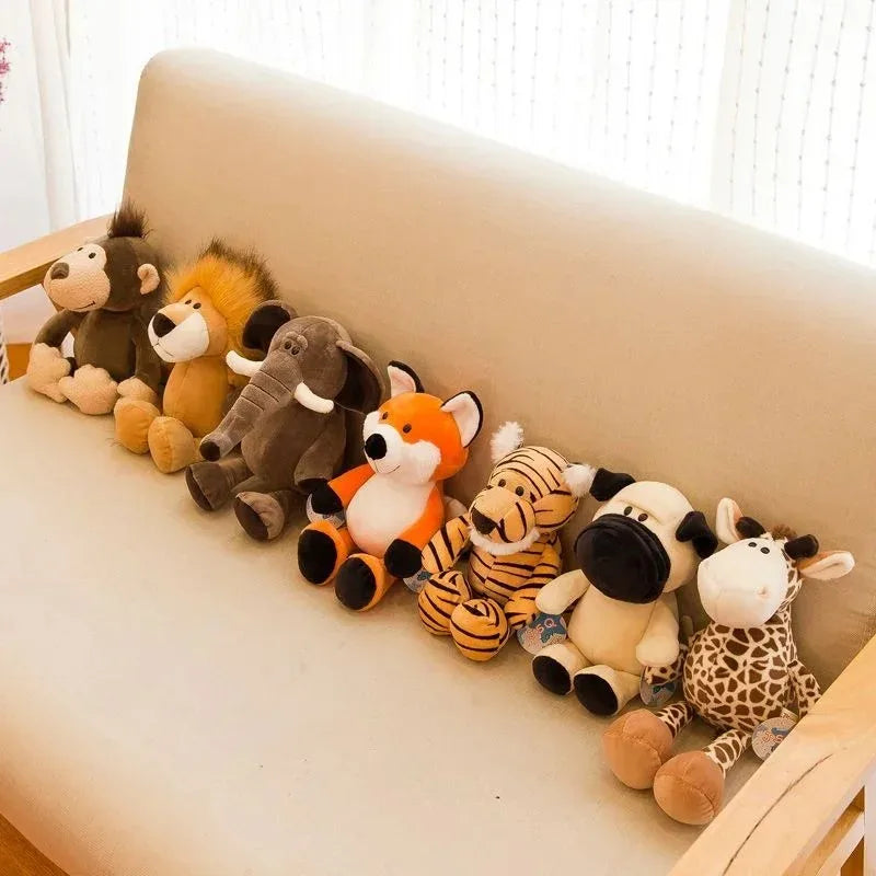 25CM Kawaii Jungle Animal Plush Toys Forest Animal Plush Dog Zebra Elephant Lion Fox Giraffe Children's Toys Doll Birthday Gift