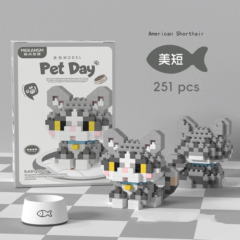 Mini Pet Building Blocks Dog & Cat Model Set