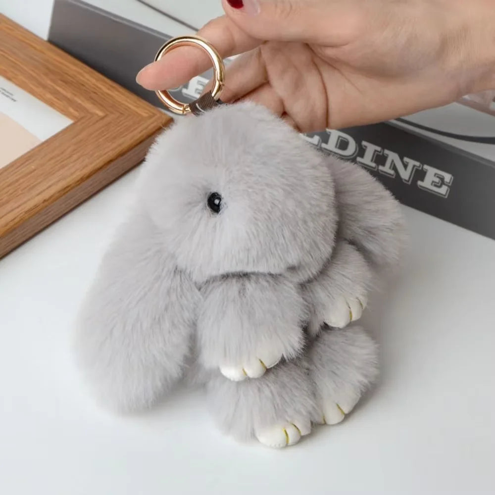 Fluffy Bunny Keychain - Plush Play Dead Rabbit Doll with Bow, Cute Animal Keychain Toy for Kids Girls, Soft Furry Gift