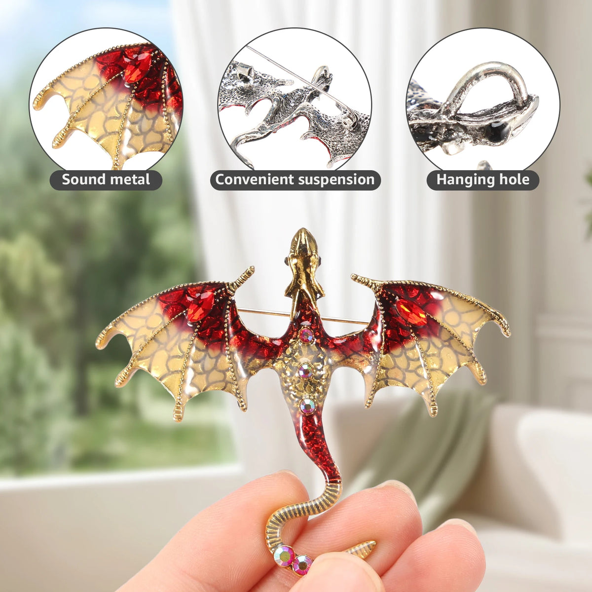 10Pcs Fashion Alloy Enamel Flying Dragon Shaped Brooch Pin Vintage Spread Wing Dragon Style Pendant Set for Necklace and Jewelry
