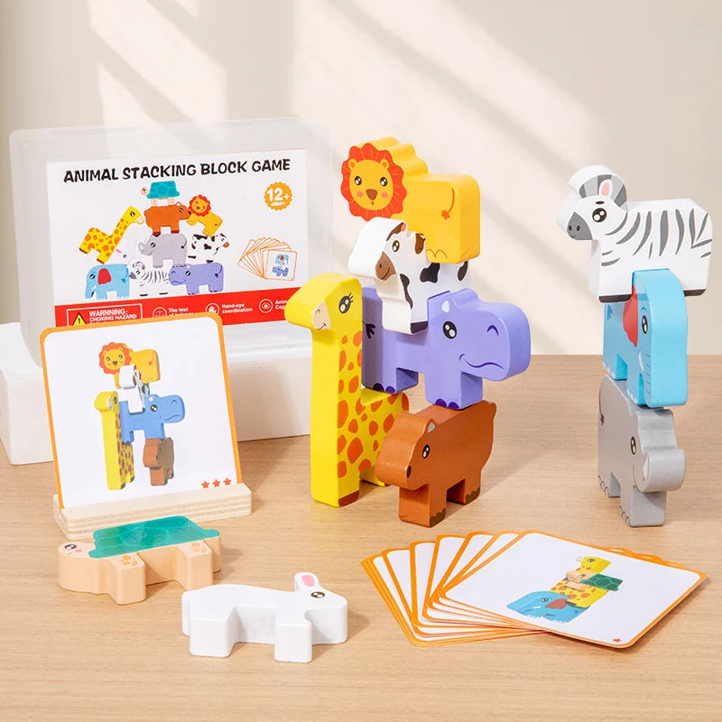 Wooden Animal Stacking Puzzle – Balance & Shape Matching Toy