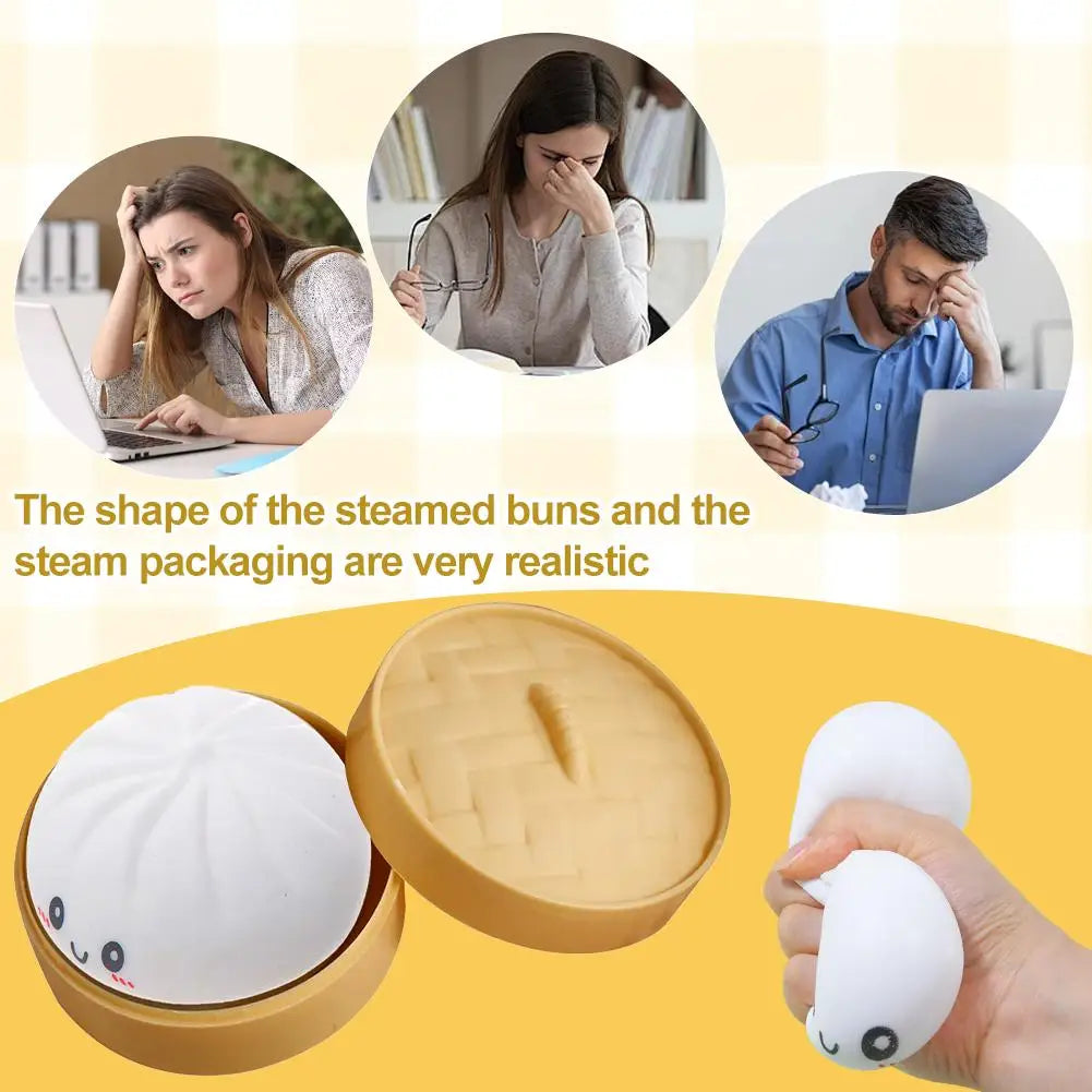 Dumpling Squishy Toy – Bao Bun Squeeze Fidget with Steamer