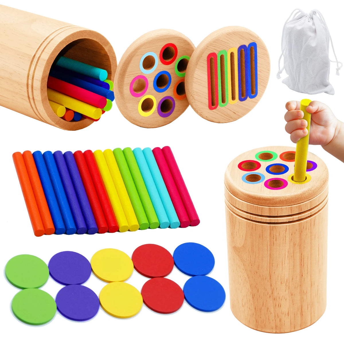 Wooden Color Sorting Toy – Montessori Shape Matching Puzzle