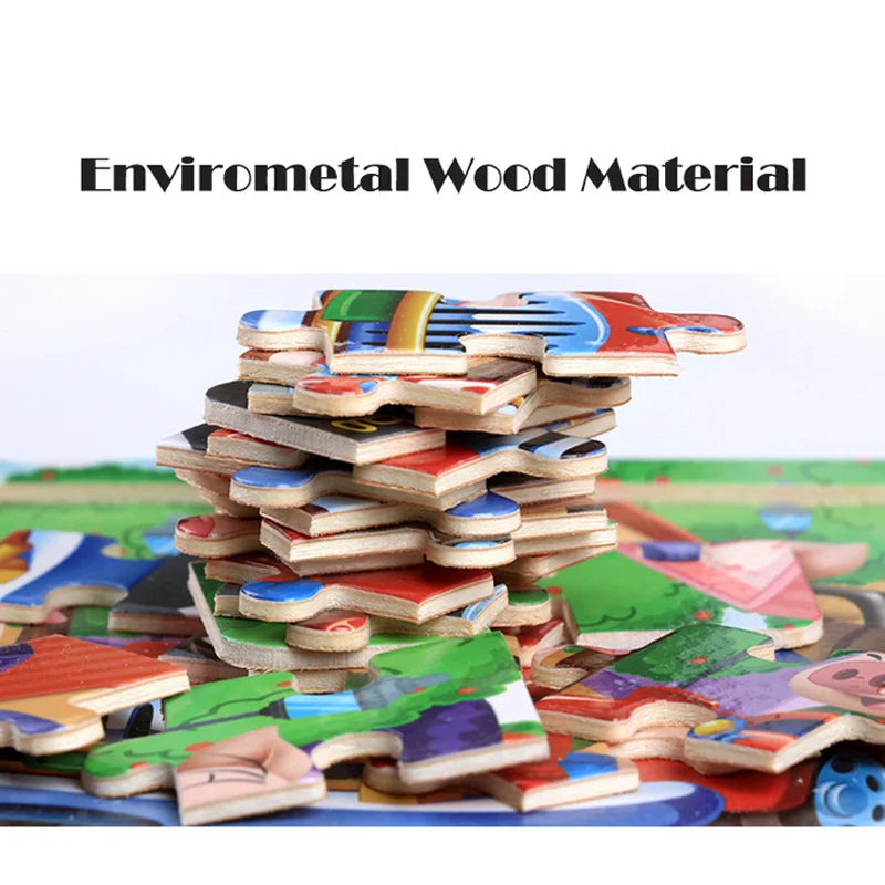 Wooden 3D Puzzle – Cartoon Animal Jigsaw Toy for Kids