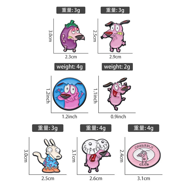 Cartoon Courage Cowardly Dog Brooch Enamel Pins Cute Pink Animal Dog Brooches Clothes Lapel Badges Jewelry Gift for Kids Friends
