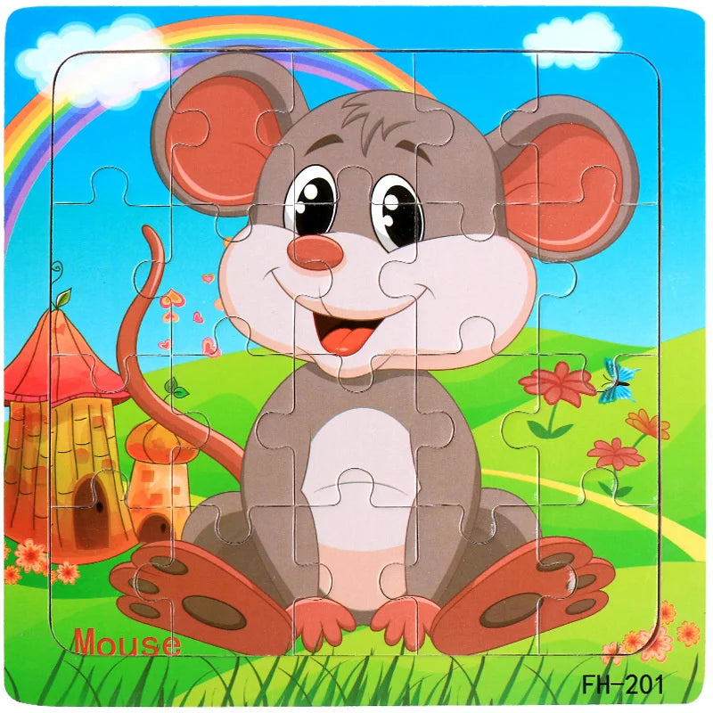 Wooden 3D Puzzle – Cartoon Animal Jigsaw Toy for Kids