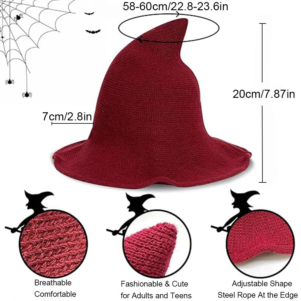 Halloween Witch Hat Long Point Hat Knitted Cap for Women Halloween Party Hat Magical Hat Festival Party Cosplay Decoration