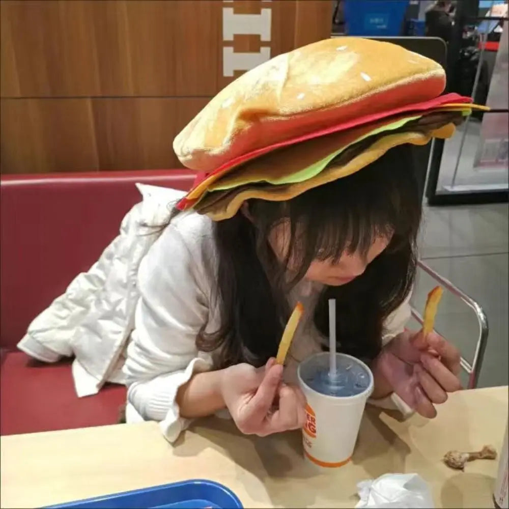 Creative Cheeseburger Shaped Fancy Hat Halloween Costume Hamburger Hat Cute Cospaly Party Food Beret Clothing Accessories