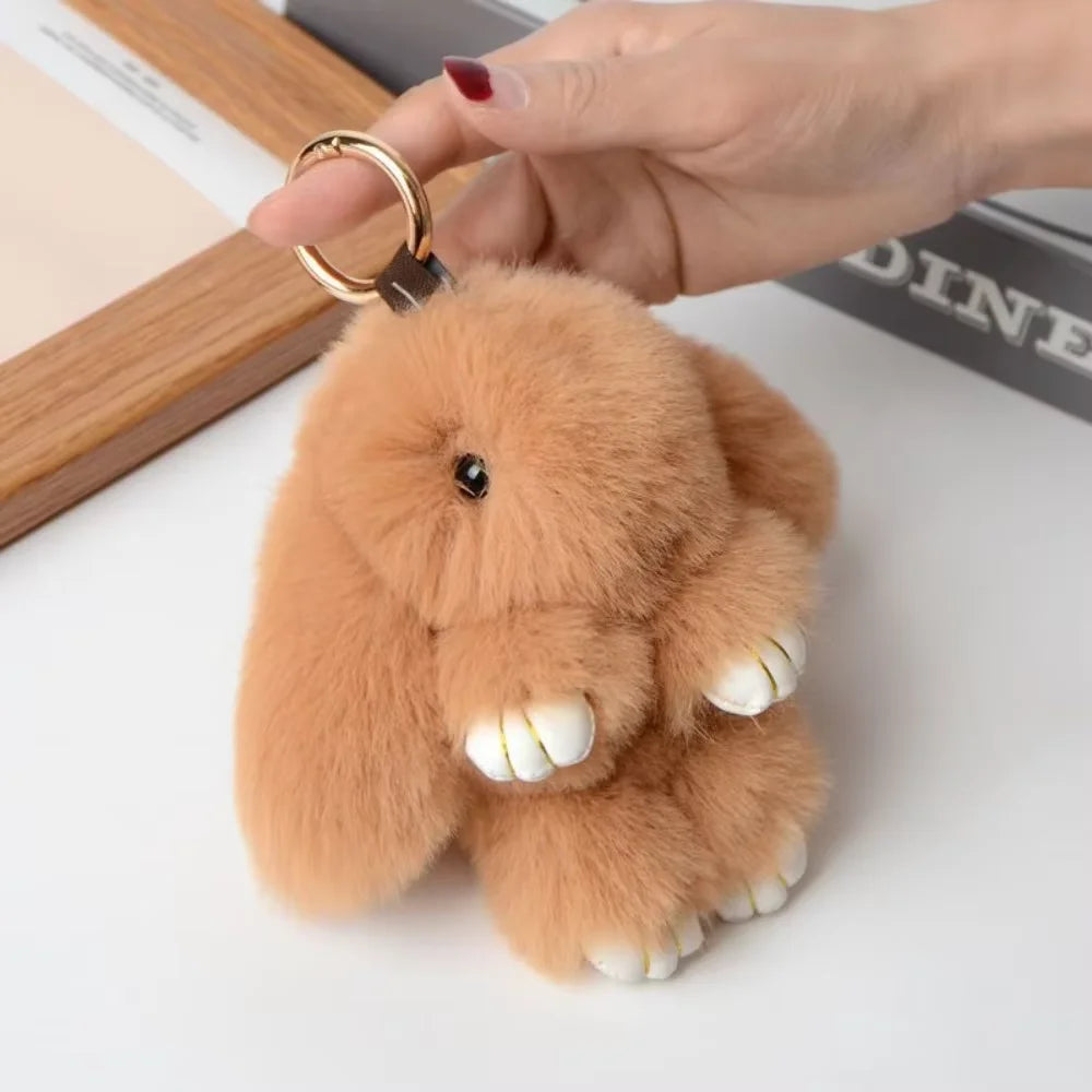 Fluffy Bunny Keychain - Plush Play Dead Rabbit Doll with Bow, Cute Animal Keychain Toy for Kids Girls, Soft Furry Gift
