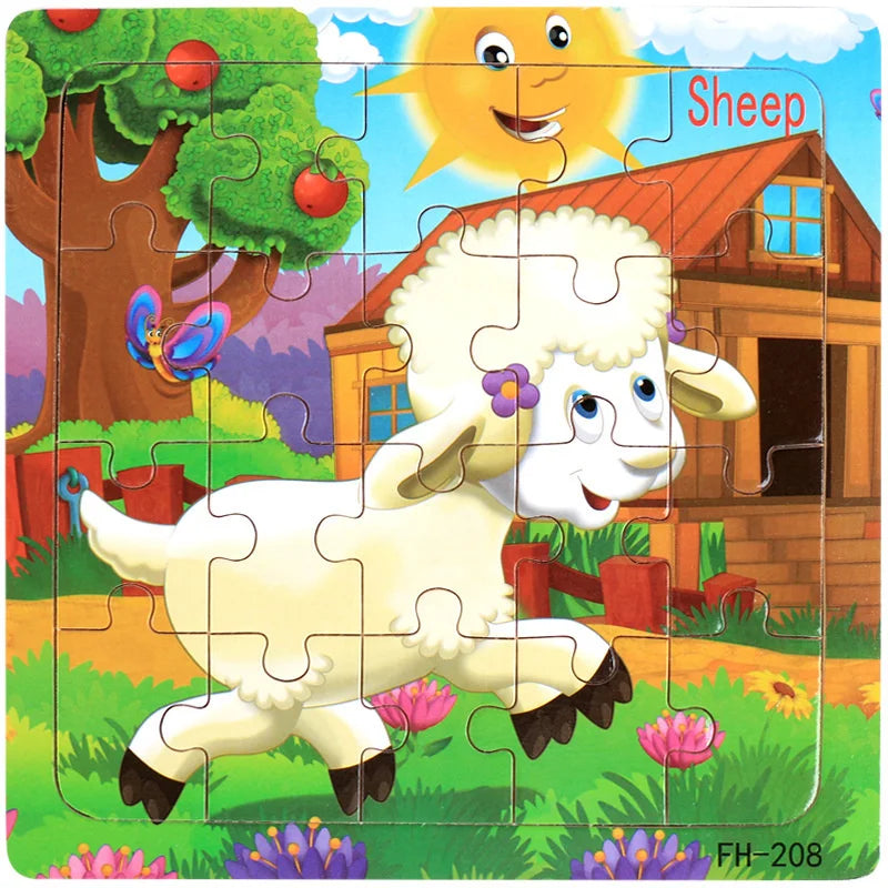 Wooden 3D Puzzle – Cartoon Animal Jigsaw Toy for Kids