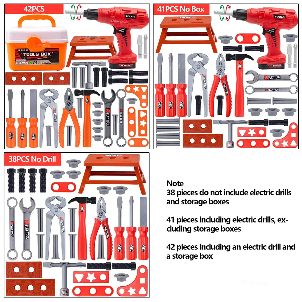 38/42 PCS Pretend Tools Kit Kids Play Repair Tool Set Plastic Construction Toys with Screwdrivers for Toddler Boys Girls Child