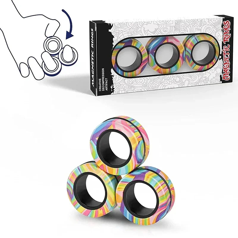Magnetic Fidget Rings – 3PCS Rotating Sensory Spinner Toy