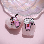 Cartoon Courage Cowardly Dog Brooch Enamel Pins Cute Pink Animal Dog Brooches Clothes Lapel Badges Jewelry Gift for Kids Friends