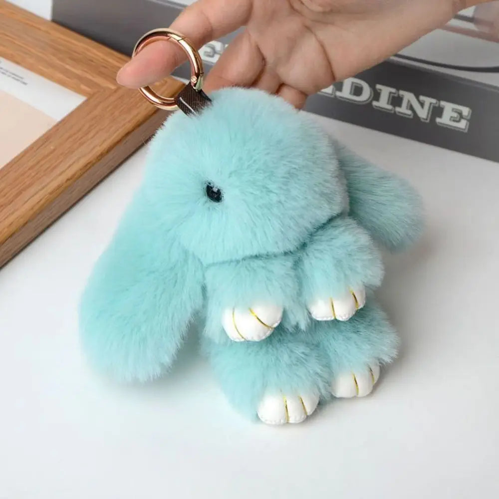 Fluffy Bunny Keychain - Plush Play Dead Rabbit Doll with Bow, Cute Animal Keychain Toy for Kids Girls, Soft Furry Gift